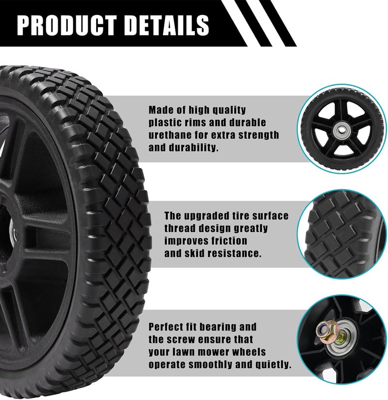 Sutmorly 8 Inch Lawn Mower Wheels kits with Bolts & Nuts - 2 Pack General Tire Push Mower Plastic Wheels Fits Craftsman Mower Generator Garden Tiller Most Standard push Lawn Mowers (8×1.75'') - Image 3